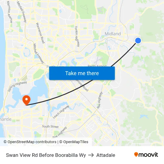 Swan View Rd Before Boorabilla Wy to Attadale map