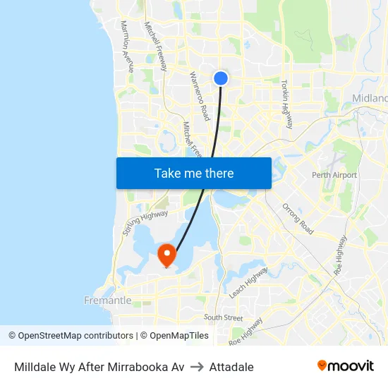 Milldale Wy After Mirrabooka Av to Attadale map