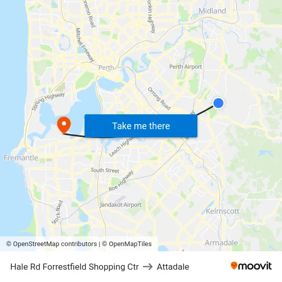 Hale Rd Forrestfield Shopping Ctr to Attadale map