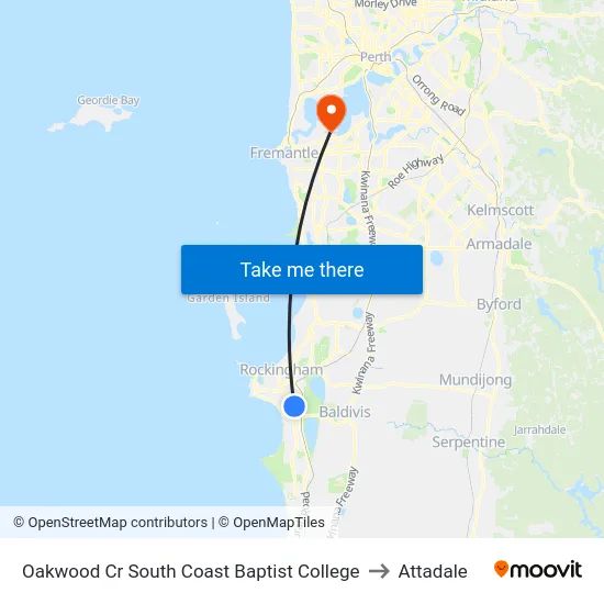Oakwood Cr South Coast Baptist College to Attadale map