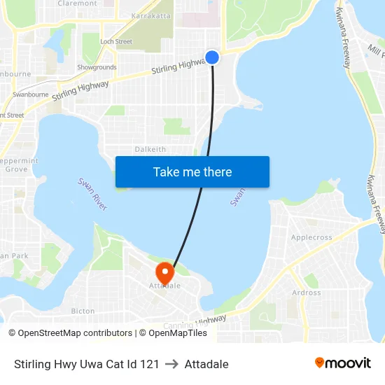 Stirling Hwy Uwa Cat Id 121 to Attadale map