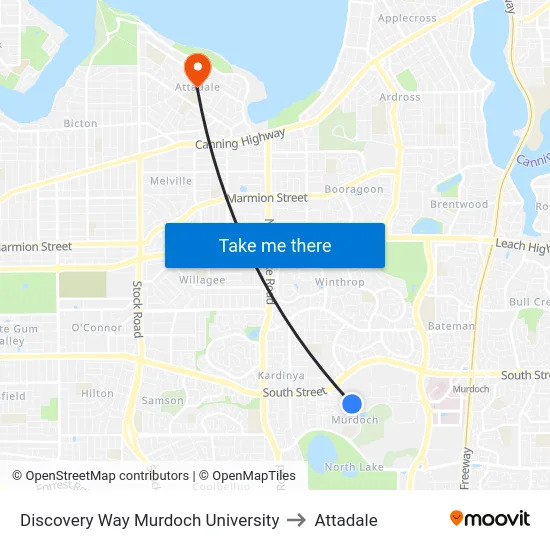 Discovery Way Murdoch University to Attadale map