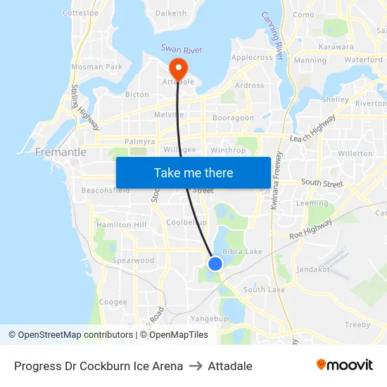 Progress Dr Cockburn Ice Arena to Attadale map