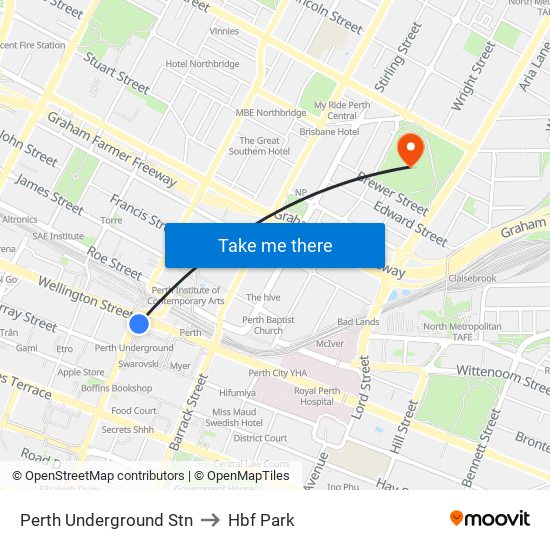 Perth Underground Stn to Hbf Park map