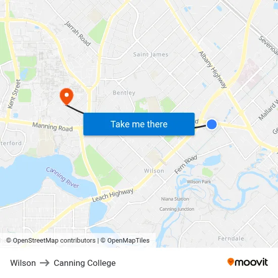 Wilson to Canning College map