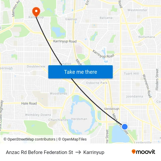 Anzac Rd Before Federation St to Karrinyup map