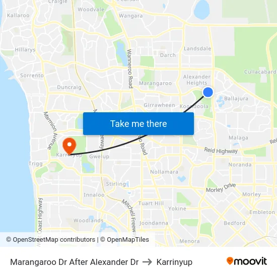 Marangaroo Dr After Alexander Dr to Karrinyup map