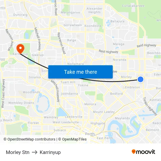 Morley Stn to Karrinyup map