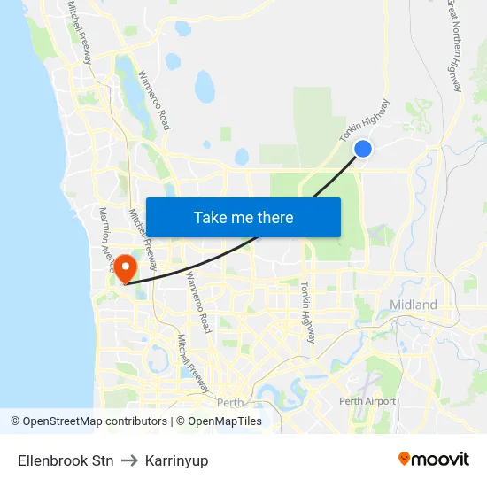 Ellenbrook Stn to Karrinyup map