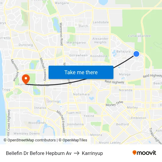 Bellefin Dr Before Hepburn Av to Karrinyup map