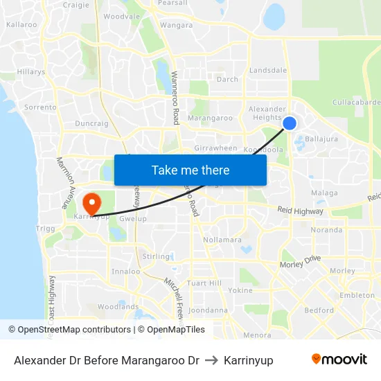 Alexander Dr Before Marangaroo Dr to Karrinyup map