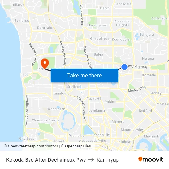 Kokoda Bvd After Dechaineux Pwy to Karrinyup map