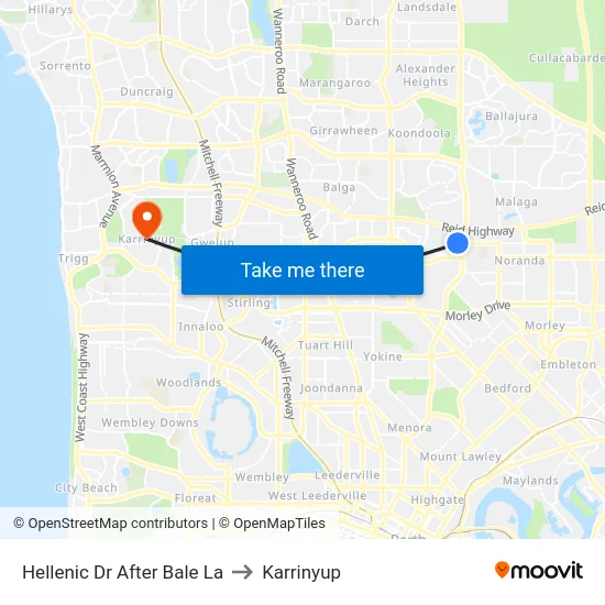 Hellenic Dr After Bale La to Karrinyup map