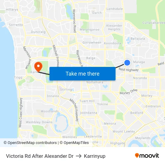 Victoria Rd After Alexander Dr to Karrinyup map