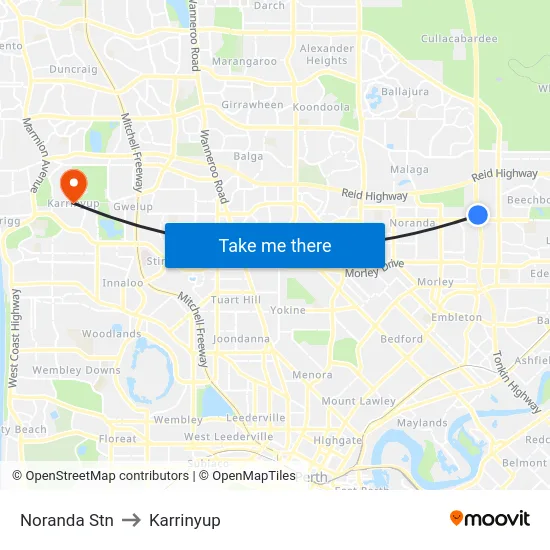 Noranda Stn to Karrinyup map