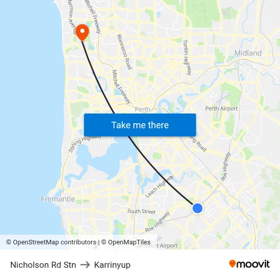 Nicholson Rd Stn to Karrinyup map