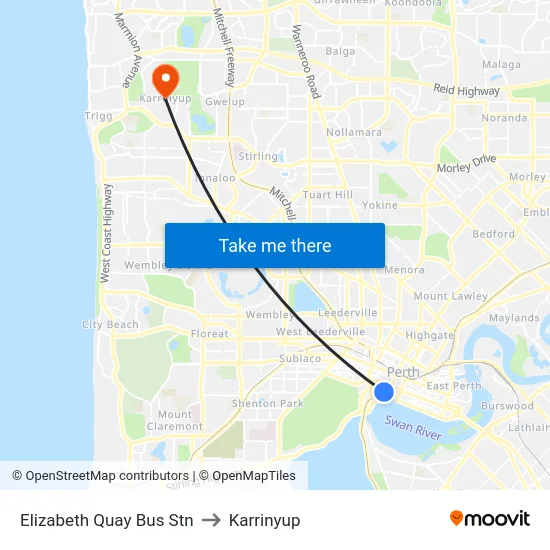 Elizabeth Quay Bus Stn to Karrinyup map