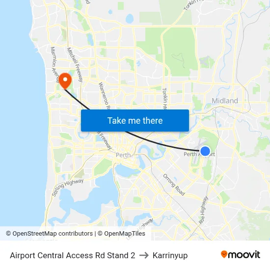 Airport Central Access Rd Stand 2 to Karrinyup map