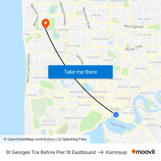 St Georges Tce Before Pier St Eastbound to Karrinyup map