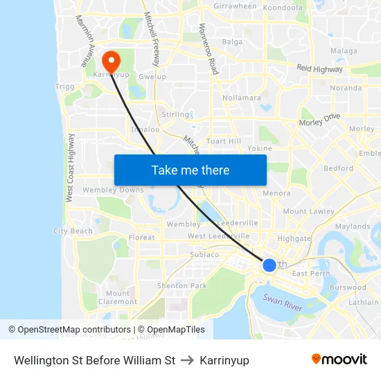 Wellington St Before William St to Karrinyup map