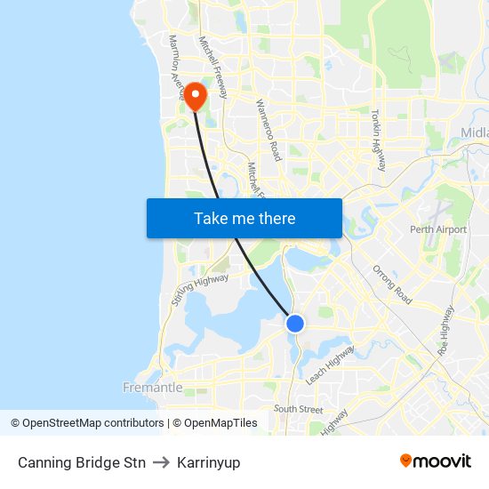 Canning Bridge Stn to Karrinyup map