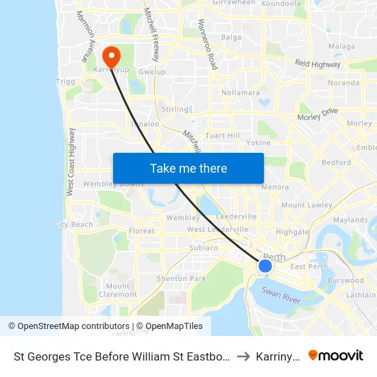 St Georges Tce Before William St Eastbound to Karrinyup map