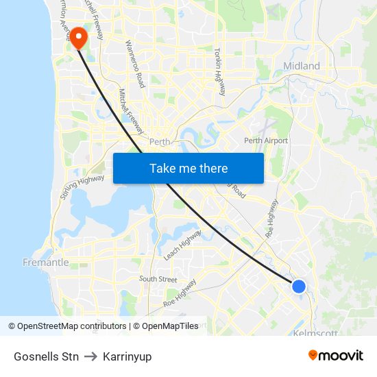 Gosnells Stn to Karrinyup map