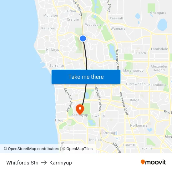Whitfords Stn to Karrinyup map