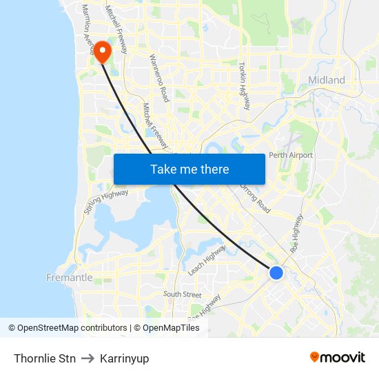 Thornlie Stn to Karrinyup map