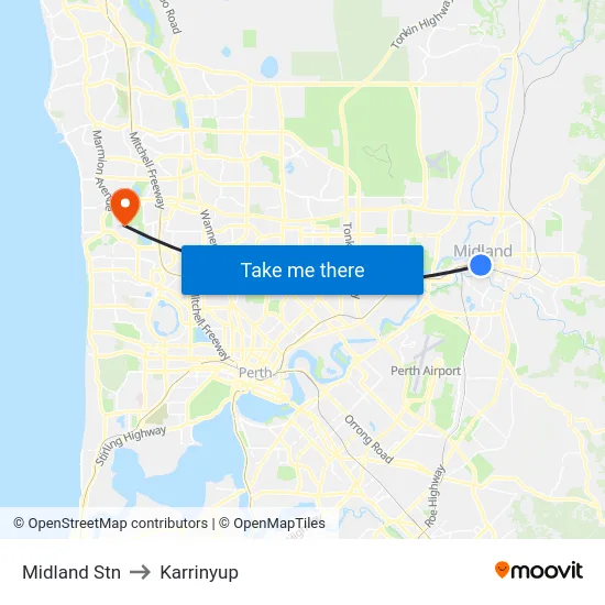 Midland Stn to Karrinyup map