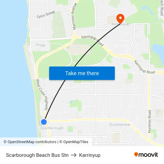 Scarborough Beach Bus Stn to Karrinyup map