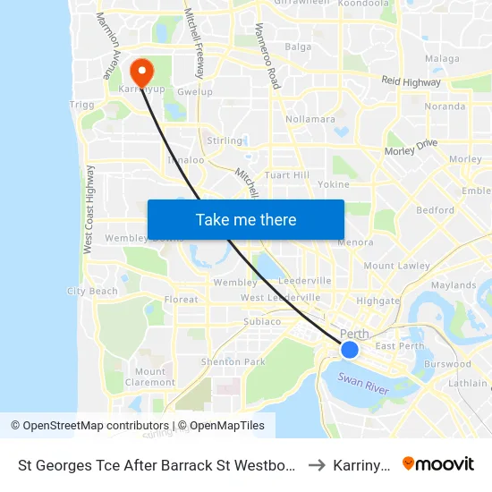 St Georges Tce After Barrack St Westbound to Karrinyup map