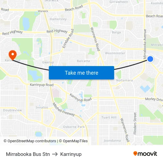 Mirrabooka Bus Stn to Karrinyup map