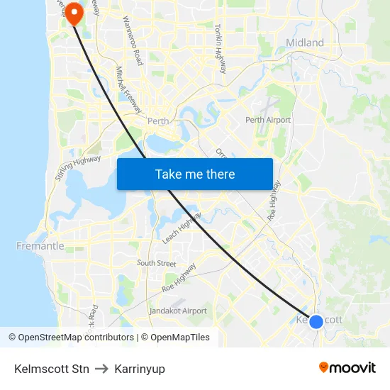 Kelmscott Stn to Karrinyup map