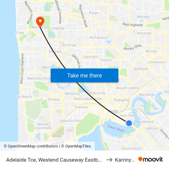 Adelaide Tce, Westend Causeway Eastbound to Karrinyup map