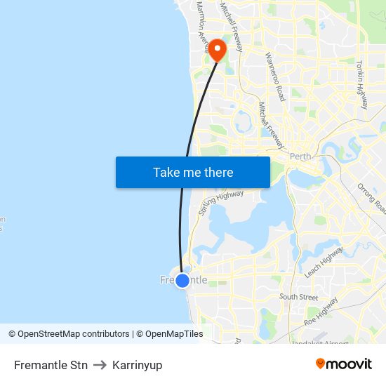 Fremantle Stn to Karrinyup map