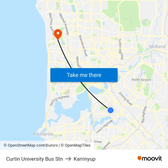 Curtin University Bus Stn to Karrinyup map