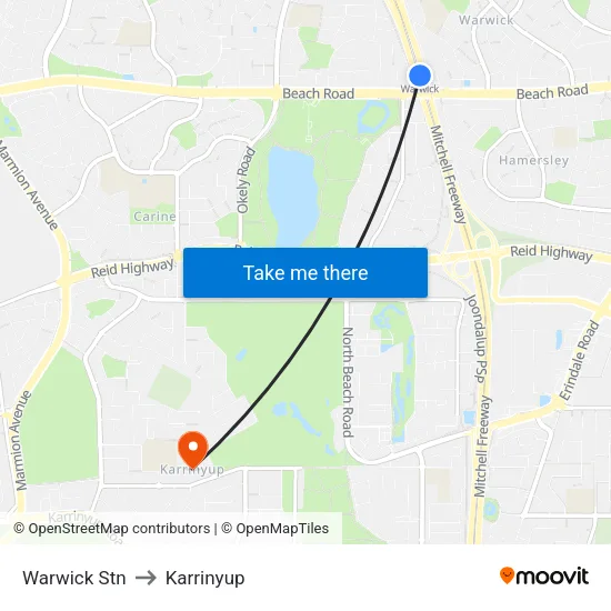 Warwick Stn to Karrinyup map