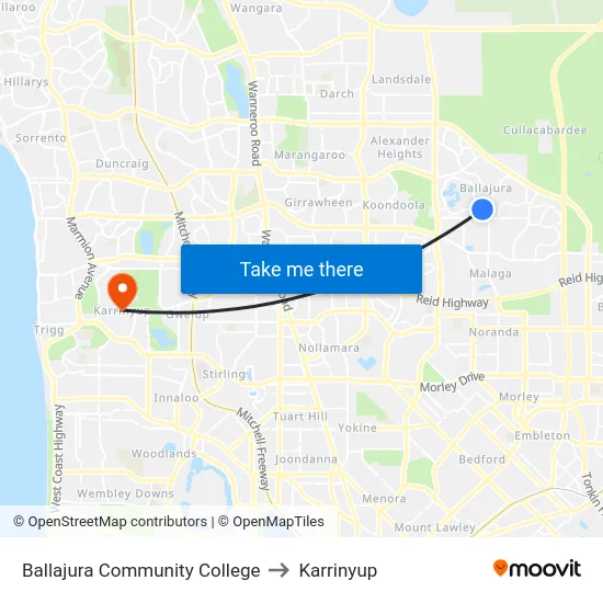 Ballajura Community College to Karrinyup map