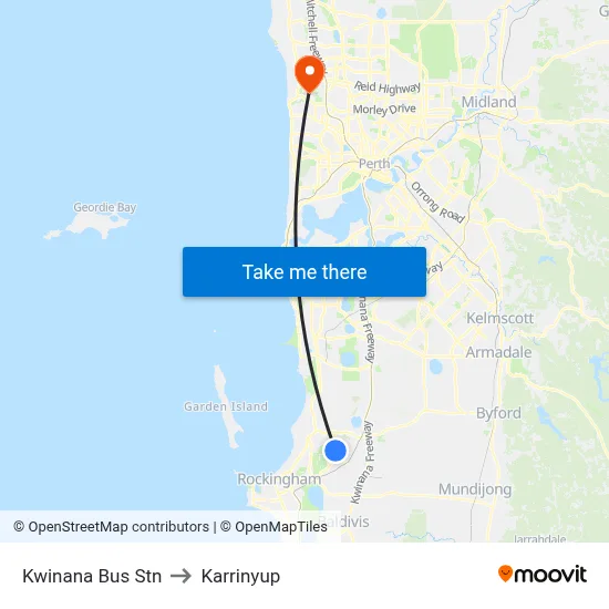 Kwinana Bus Stn to Karrinyup map