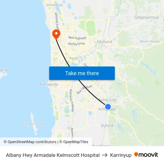 Albany Hwy Armadale Kelmscott Hospital to Karrinyup map