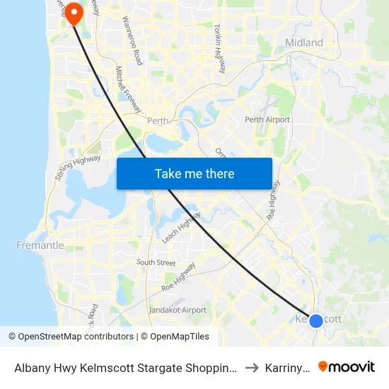 Albany Hwy Kelmscott Stargate Shopping Ctr to Karrinyup map
