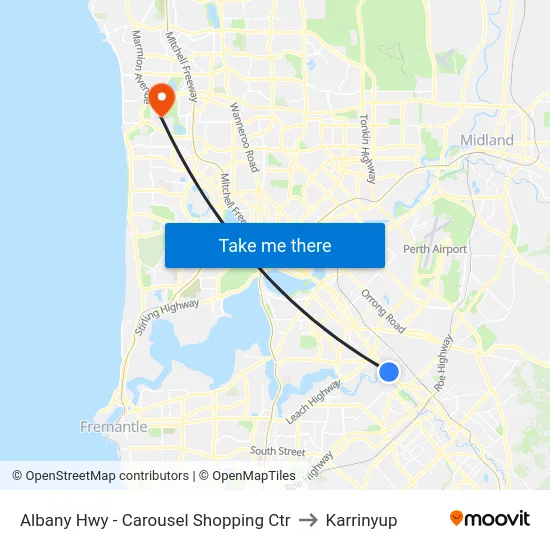Albany Hwy - Carousel Shopping Ctr to Karrinyup map