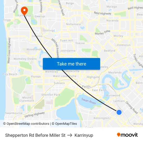 Shepperton Rd Before Miller St to Karrinyup map