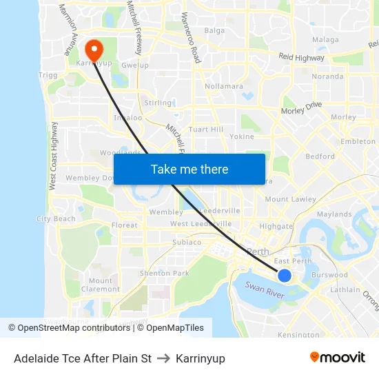 Adelaide Tce After Plain St to Karrinyup map