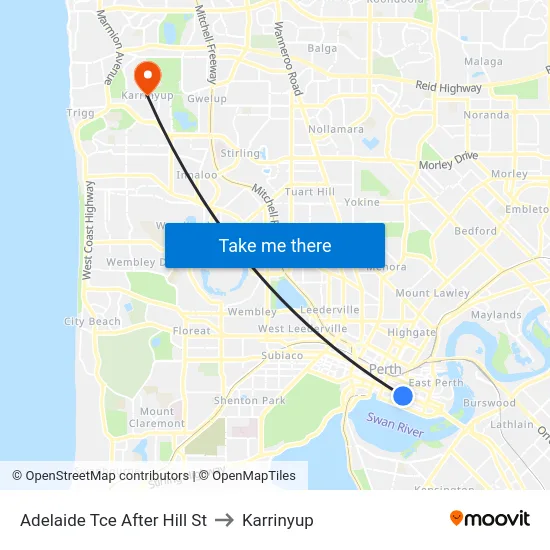 Adelaide Tce After Hill St to Karrinyup map