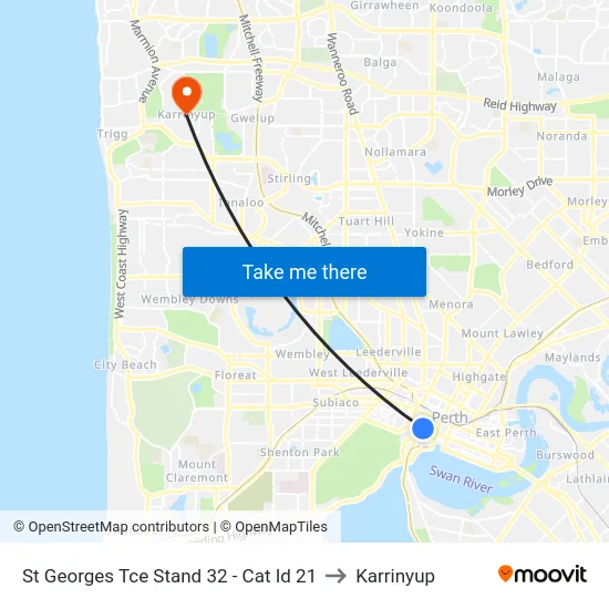 St Georges Tce Stand 32 - Cat Id 21 to Karrinyup map