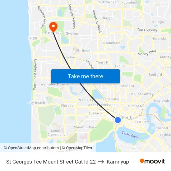 St Georges Tce Mount Street Cat Id 22 to Karrinyup map