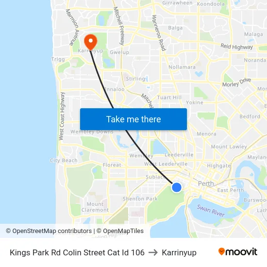 Kings Park Rd Colin Street Cat Id 106 to Karrinyup map