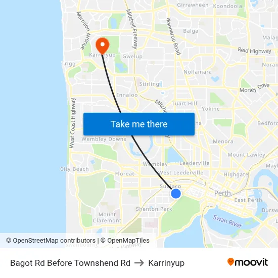Bagot Rd Before Townshend Rd to Karrinyup map